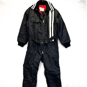 Vintage Northland Snowmobile Suit Womens Large Black One Piece Insulated Belted